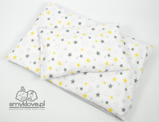 Pościel niemowlęca do łóżeczka w żółte i szare gwiazdki od Smyklove