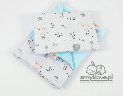 Kocyk velvet pandy z poduszką płaską dla niemowlaków - Smyklove