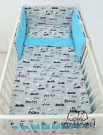 Widok z góry na łóżeczko z pościelą dla niemowląt w króliczki z niebieskim - SMYKLOVE