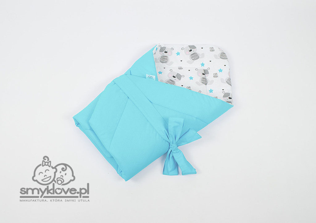 Bawełna gładka niebieska oraz cute teddy w rożku niemowlęcym od Smyklove