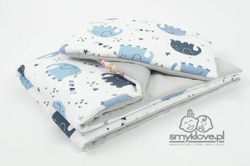 Kocyk velvet słonie z poduszką płaską dla niemowląt - SMYKLOVE