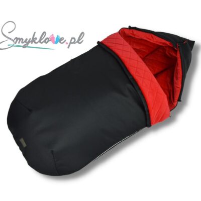 Śpiworek czarny z czerwonym środkiem do wózka lub spacerówki z otworami na pasy pod konkretny model spacerówki - SMYKLOVE